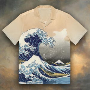 Unisex Hokusai - The Great Wave off Kanagawa button up shirt, Art button up shirt