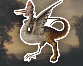 Adesivo de pássaro medieval estranho, adesivo de arte medieval