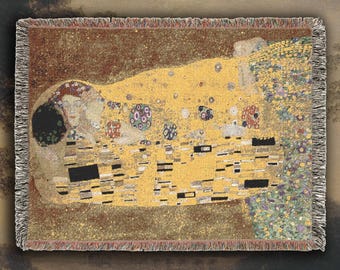 グスタフ・クリムト作「接吻」、織りブランケット、壁掛けタペストリー