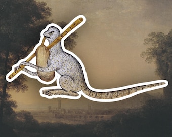 Weird Medieval Creature Musician sticker, Medieval art sticker