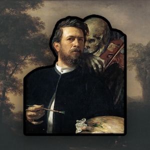 Arnold Böcklin - Self-Portrait with Death Playing the Fiddle sticker, Gothic Art sticker