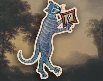 Weird Medieval Cat beating cymbal stickers, Medieval Marginalia sticker