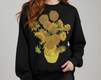 Uniseks Vincent van Gogh - sweatshirt met zonnebloemen, sweatshirt met ronde hals kunstgeschiedenis