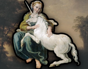 Domenichino - The Maiden and the Unicorn sticker, Renaissance Art sticker