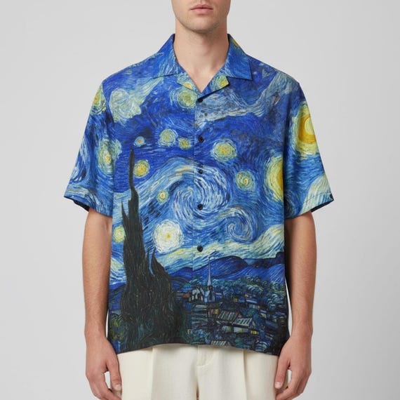 Unisex Vincent Van Gogh - Starry Night Button up Shirt, Art Button 