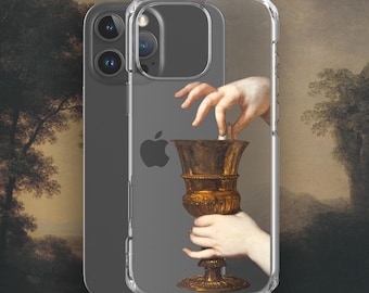 Funda para iPhone con manos renacentistas y copa, funda transparente con diseño estético para iPhone®