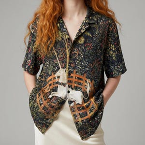 Unisex Unicorn in Captivity button up shirt, Renaissance Art button up shirt