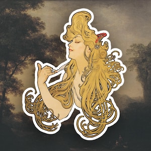 Alphonse Mucha sticker, Art Nouveau sticker, Aesthetic sticker
