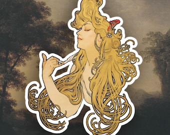 Alphonse Mucha sticker, Art Nouveau sticker, Aesthetic sticker