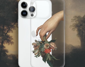 ルネッサンスハンドと花のiPhoneケース、iPhone®用美的アートクリアケース