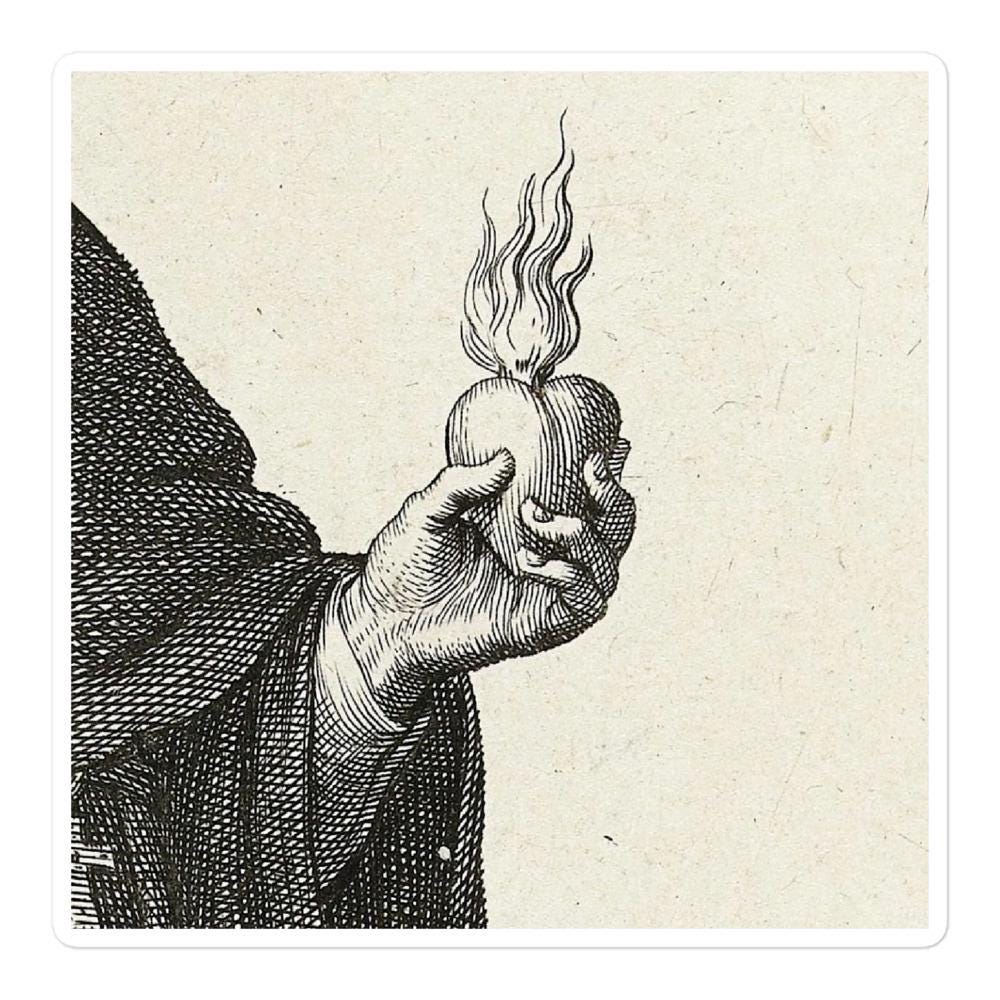 Heart in Flame Sticker, Esoteric Medieval Woodcut Art Sticker - Etsy, image size:1000x1000