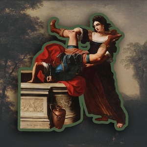 Naklejka Elisabetta Sirani - Timoclea zabija kapitana Aleksandra Wielkiego, naklejka Prawa kobiet