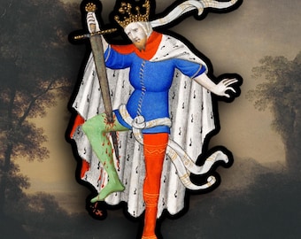 Adesivo estranho de rei desajeitado medieval, adesivo de meme medieval