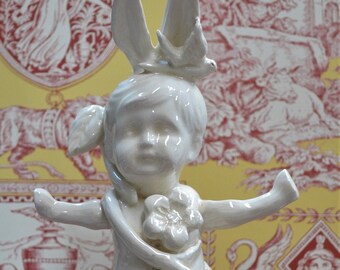 Handcrafted Ceramic Angel Baby Figurine: Cream Goth Steampunk Art
