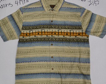 Men's clothing , Vintage Hawaiian Shirt, Woolrich fishing shirt, Short Sleeve Button Down, Large