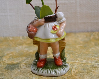 Upcycled Vintage Girl Figurine Vase: OOAK Ceramic Flower Vase