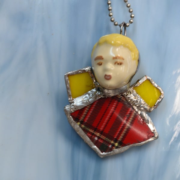 Broken China Jewelry made from Reclaimed Vintage Figurine ,handcrafted, 24 "ball chain