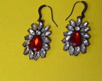 Pendientes de araña de cristal rojo rubí estilo art déco vintage