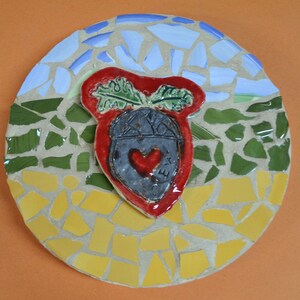 Handmade tiles,one of a kind  whimsical acorn ceramic Tile for stepping stones, backsplashes, fire places ,indoor outdoor- acorn tile only