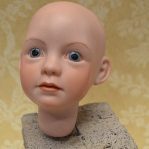 Vintage Porcelain doll head, 1984 reproduction of a Boots Tyner design assemblage doll art,bisque doll heads, porcelain doll parts, oddities