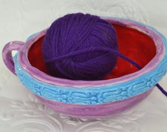 Cuenco de cerámica resistente para lana – Organizador para tejer, crochet y lana – Colores divertidos