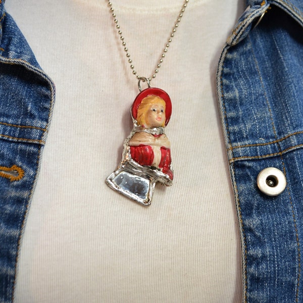 Collectable necklace, wearable art, OOAK handcrafted jewelry,broken china pendant necklace, eclectic unique, recycled jewelry