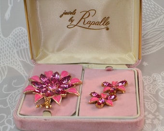 Vintage Jewels by Rapallo: Pink Rhinestone Flower Brooch and Clip-on Earring Set