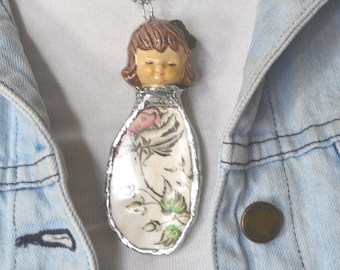 OOAK Doll Head Necklace: Repurposed broken china jewelry, Boho Chic, FREE Gift Included