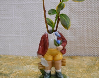Upcycled Ceramic Boy Figurine Vase: Gothic Home Decor