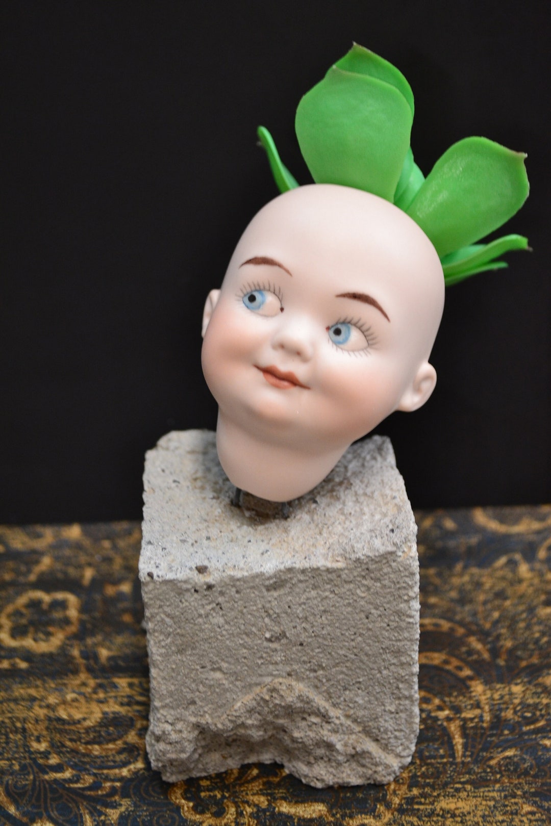 Vintage Porcelain Doll Head Vase for Dry Flowers, Air Plants or Fake