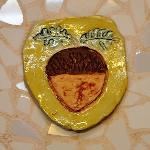 Hand crafted Ceramic Acorn tile,one of a kind Tile for stepping stones, backsplashes, fire places ,indoor /outdoor- acorn tile only