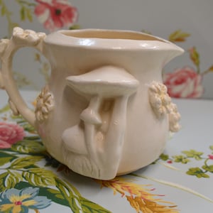 Ceramic Mushroom Creamer / small pitcher in a ssoft white gloss,ooak, coffee and cream, entertaining,home decor