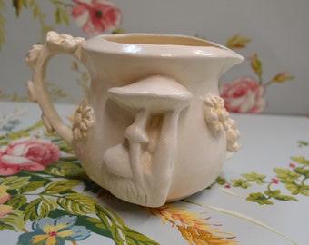 Ceramic Mushroom Creamer, Soft White Gloss, OOAK Pitcher