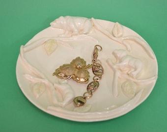 Vintage Inspired Ceramic Jewelry Dish: Bear & Leaf Trinket Tray