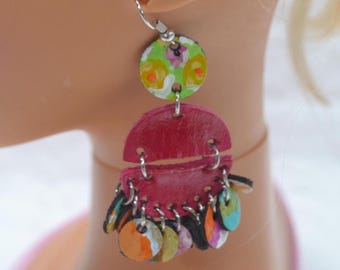 Handcrafted painted leather pierced earrings OOAK Jewelry-pink