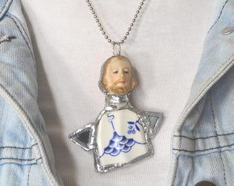 Vintage China doll head Pendant Necklace,includes FREE gift , Handcrafted OOAK Jewelry