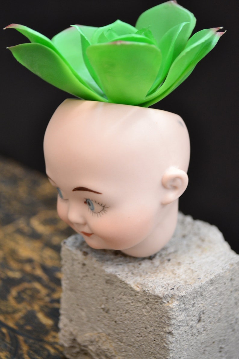 Vintage Porcelain Doll Head Vase for Dry Flowers, Air Plants or Fake