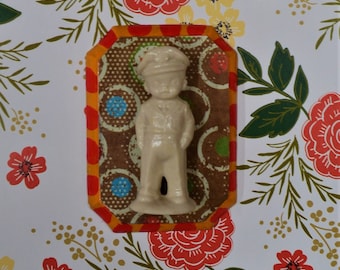 Vintage Ceramic Cop Figurine on Wood Plaque - Retro Wall Decor