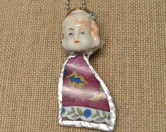 Collar con colgante de cabeza de muñeca china vintage, incluye REGALO GRATIS, joyería OOAK hecha a mano