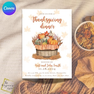 Thanksgiving Invitation, Digital Editable Template in Canva Instant Download