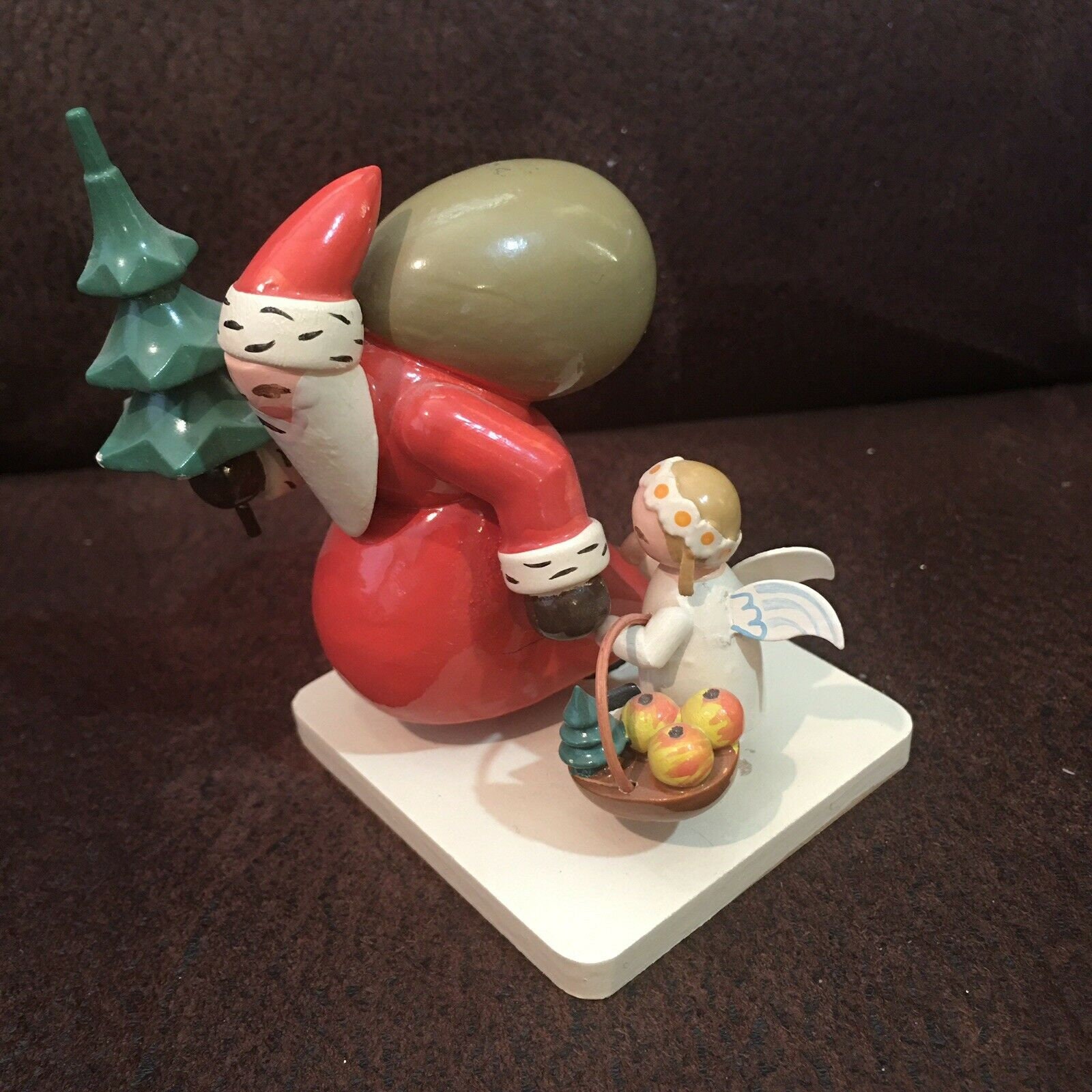 Wendt Kuhn Erzebirge Santa w/ Sack Angel Christmas Wood German Figurine