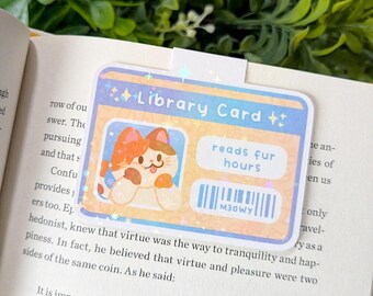 Cat Library Card Magnetic Bookmark - Cute Holographic Art