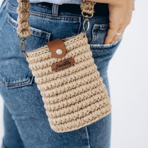 Piccola borsa a tracolla, custodia per cellulare in juta beige per donna, borsa per telefono, piccola borsa, regali per lei, borsa in juta, regalo per adolescente