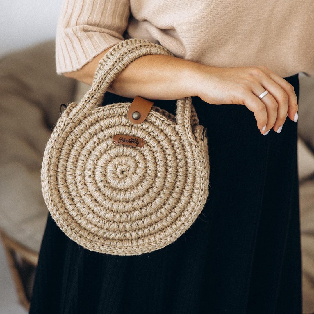 Wicker Jute Bag, Round Straw Bag, Round Crossbody Purse, Natural ...