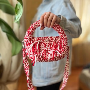 Borsa personalizzata all'uncinetto fatta a mano rossa e bianca - Elegante borsa in filato di cotone