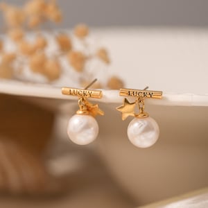 Pearl Earrings,Star Pearl Combination Earrings,Elegant Pearl Earrings, Wedding Jewelry,Minimalist Pearl Earring,Mother&#39;s Gifts, Gift For Her