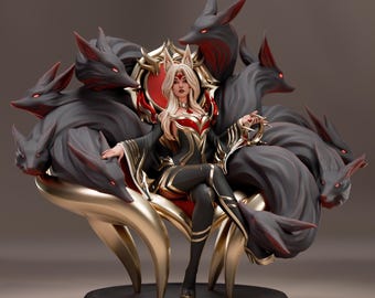 Ahri LoL Resin Model: Unpainted 12K 3D Printed Figure (248mm)