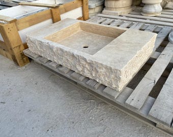Handmade Travertine Wall Mount Sink, Custom Powder Room Vanity, (W)30x(D)18x(H)6