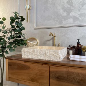 Handmade Travertine Vanity Sink, Modern Powder Room Sink (22x18x6)
