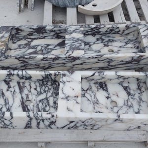 Handmade Calacatta Viola Marble Wall Mounted Sink, Walnut Wooden Vanity (W)47'' image 2